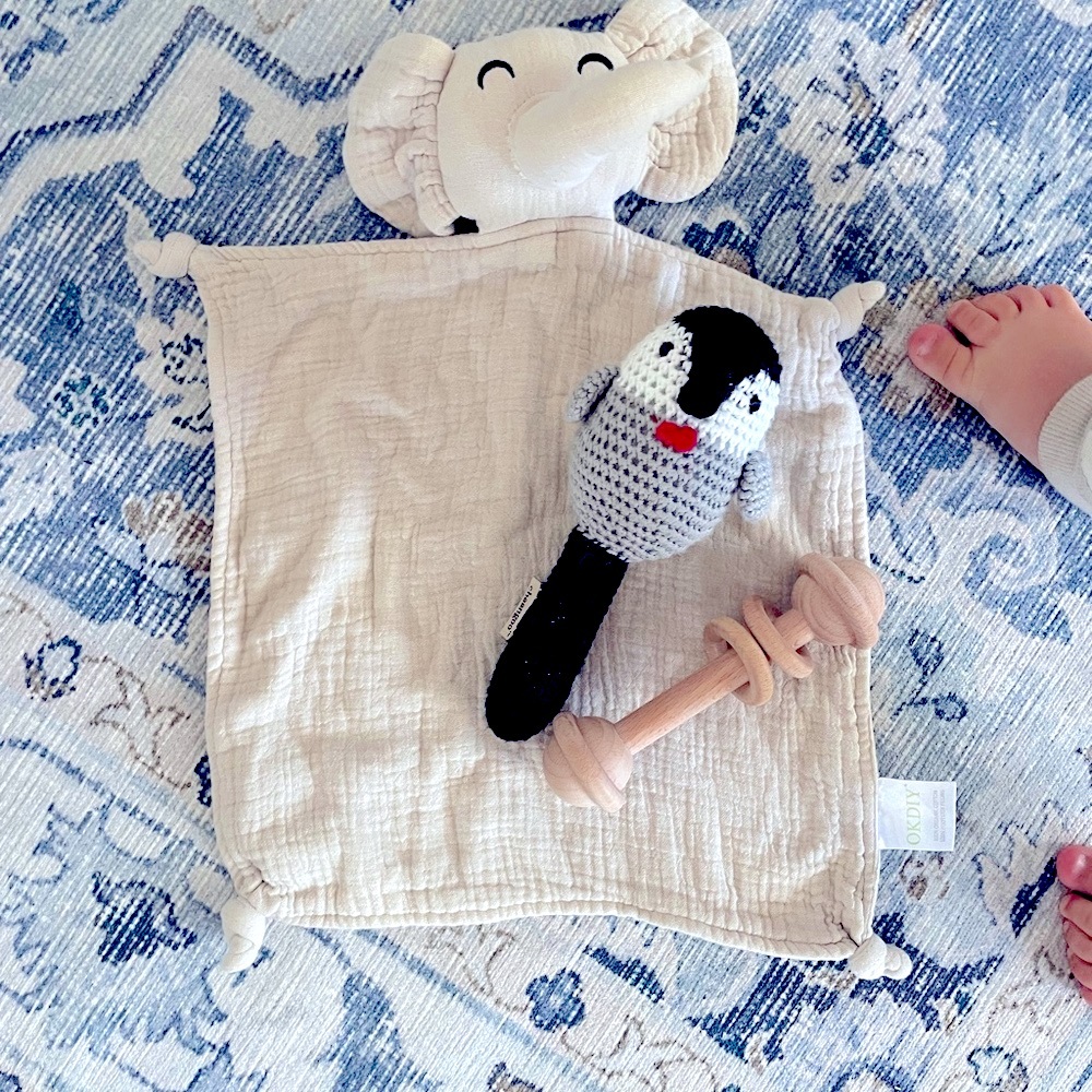 Baby Bundle Organic Elephant Comfort Blanket & two rattles bundle